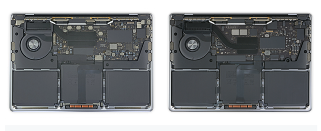 左：13寸英特爾版MacBook Pro 右：M1芯片的13寸MacBook Pro